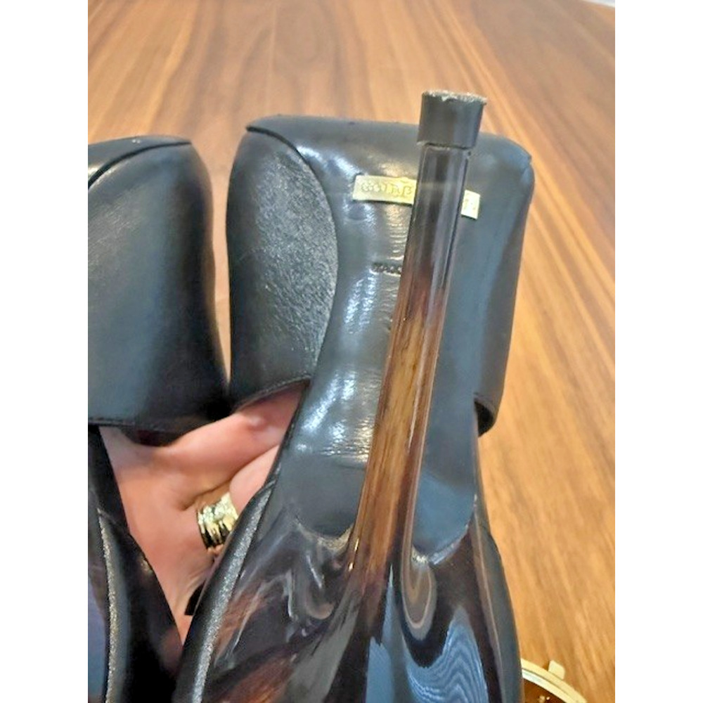 Burberry Black Leather Ankle Strap Gold Metal SEXY Peep-Toe Heels Sandals EU 37 - Picture 16 of 16